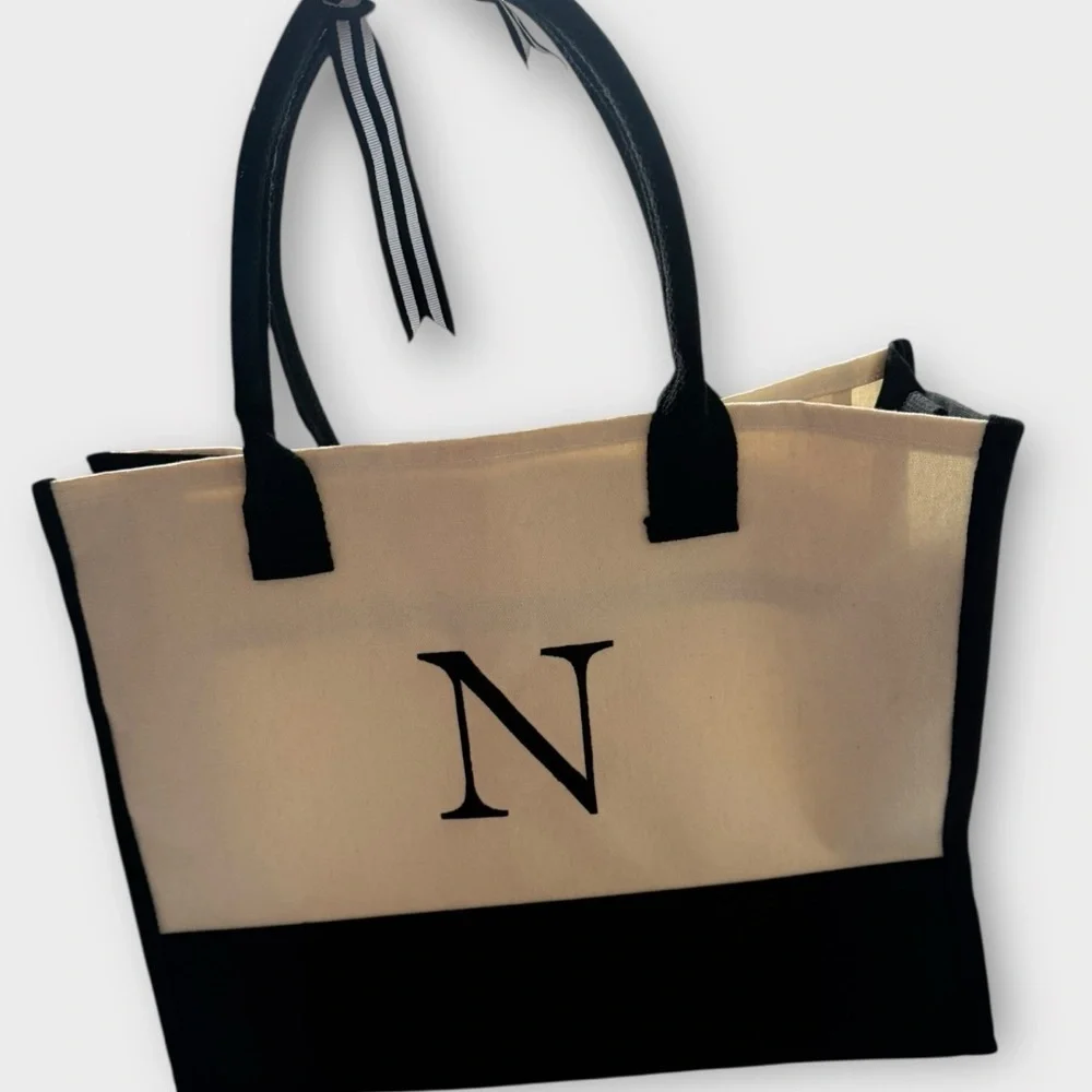 Letter “N” initial Black and White Tote Bag